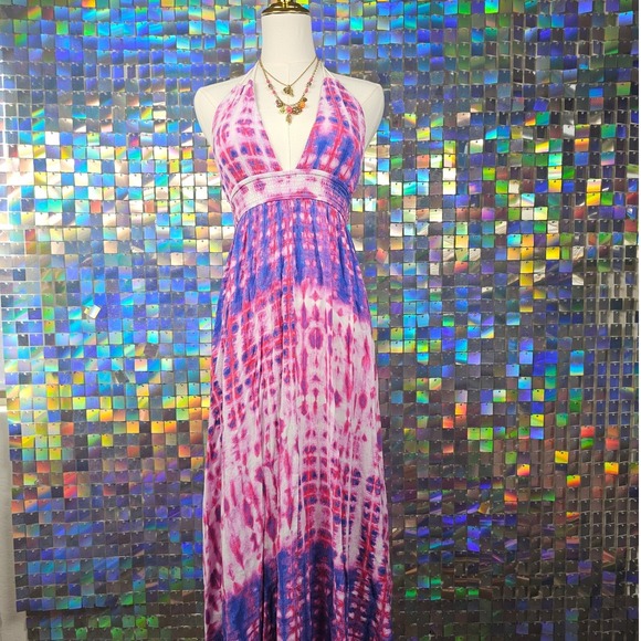 Forever 21 Dresses & Skirts - Forever 21 Tie Dye Halter Maxi Dress Pastel Pink Purple White Boho Smocked Waist